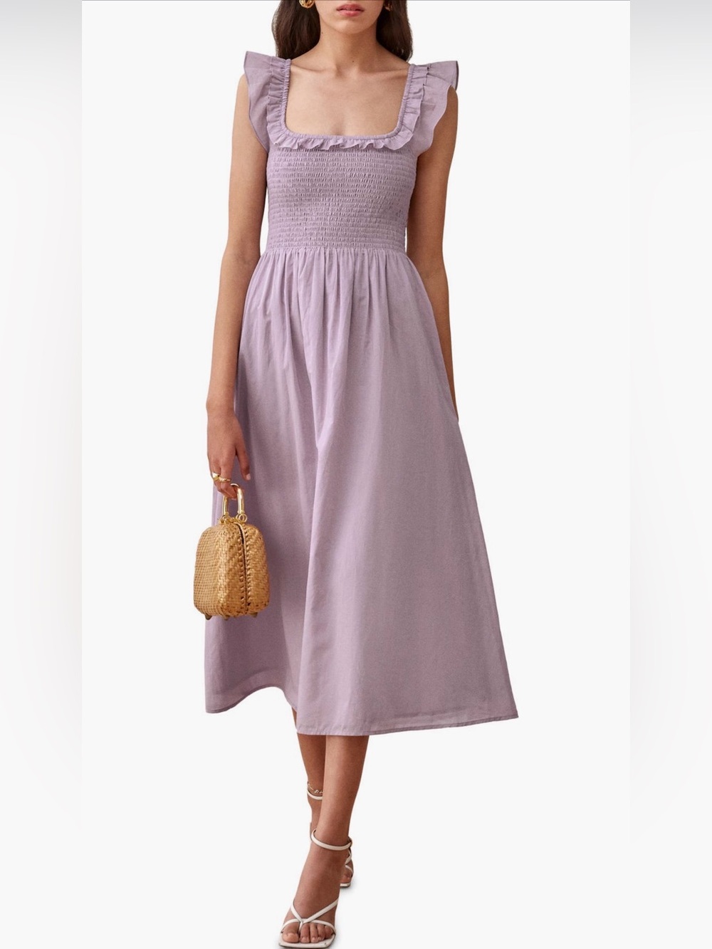 Reformation Noreen Smocked Ruffle Dress